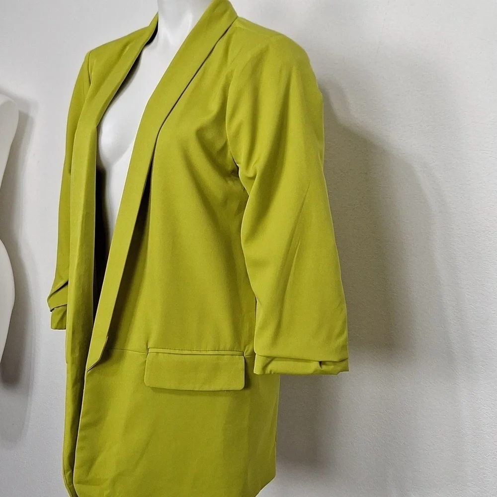 Before You NEW Lime Green 3/4 Sleeve Careerwear Preppy Open Front Blazer Size M